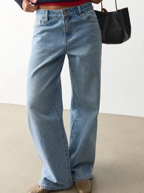 100% cotton mid rise wide leg jeans